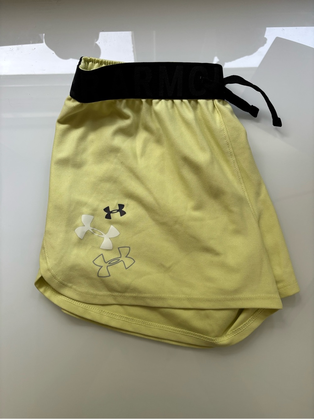 Under Armour Yellow Athletic Shorts with Black Waistband